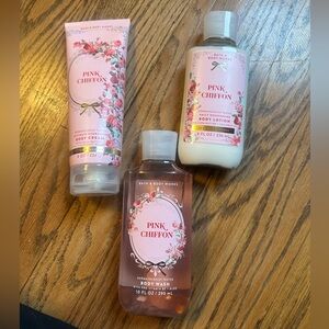 Bath and Body Works Pink Chiffon Body Cream, Lotion, and Shower Gel Trio